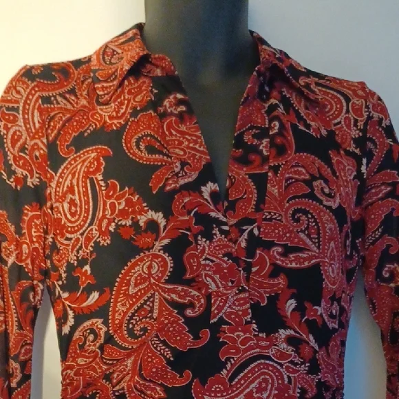 NWT Tommy Hilfiger Red and Black Paisley Long Sleeve Dress - Picture 1 of 11